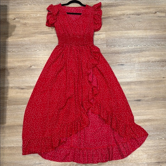 SHEIN Size XS Red Polka Dot Maxi Dress - Picture 1 of 12